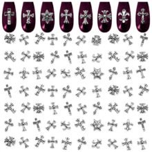 100Pcs Cross Nail Charms for Nails Accessories - Metal Nail Charms for Nails Design Nail Art Supplies for Women Goth Nail Art Charms Nails Accessories Professional