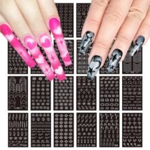 24 Sheets Airbrush Stencils Nail Stickers for Nail Art, French Nail Decals Printing Template Stencil Tool Moon Stars Heart Butterfly French Design Hollow