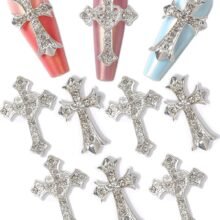 3D Cross Nail Charms Silver Crystal Cross Nail Decorations for Nail Art