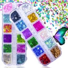 3D Holographic Butterfly Nail Glitter 24 Color Set Butterfly Nail Glitter Sequins