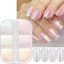 6 Colors Chrome Nail Powder Metallic Mirror Effect Aurora Magic White Pearl chrome Nails