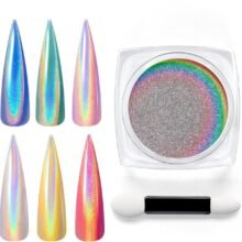 hrome Nail Powder Metallic Mirror Effect Holographic Aurora Iridescent Nail Art Decoration for Gel Polish