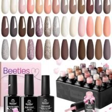 Beetles Neutral Gel Nail Polish Kit, 23 Pcs Nude Pink Gel Polish Set Glitter Peach