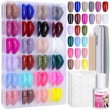 FANDAMEI Press on Nails Medium Length, 24 Pack 576PCS Glossy Medium Coffin Fake Nails Full Cover