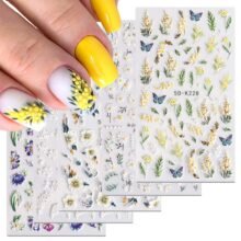 Flower Nail Art Stickers Decals 5D Flower Nail Stickers Floral Daisy Acrylic Embossed Nail Decals 6PCS Daisy Butterfly