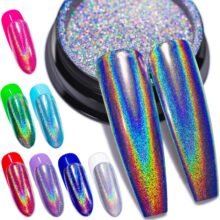 Holographic Nail Powder Fine Rainbow Holo Unicorn Mirror Laser Effect Multi Chrome Manicure Pigment