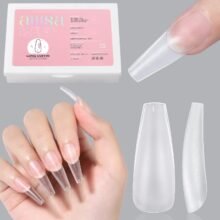 Long Coffin Nail Tips - Upgraded Matte Soft Gel Full Cover Nail Tips No Filed