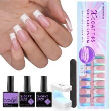 Long Square Nail Tips with Nail Gel, French Protecing Duo, Nail Lamp