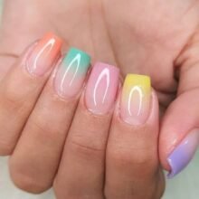 Morily 24Pcs Press on Nails Medium Length Colorful Ombre Fake Nails Square Shaped Stick on Nails