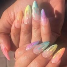 Press on Nails Long Stiletto Fake Nails Glossy Glue on Nails Colorful French Tip Acrylic Nails
