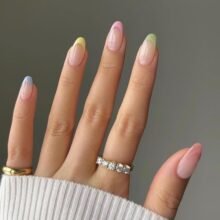 Rainbow French Tip Press on Nails Short Almond