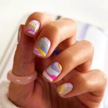 Rainbow Press on Nails with Abstract Painting Design