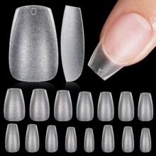 TOMICCA Coffin Nail Tips - Short Soft Gel Nail Tips, 15 Sizes Full Cover Double Sided Matte Gel x Nails