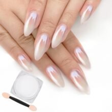 White Pearl Chrome Nail Powder,Iridescent Aurora Powder Metallic Mirror Effect Pigment