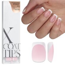 XCOATTIPS French Tip Nails Short Press On Nails 160Pcs Pink Square Soft Gel Nail Tips Pre applied Tip Primer Base Coat